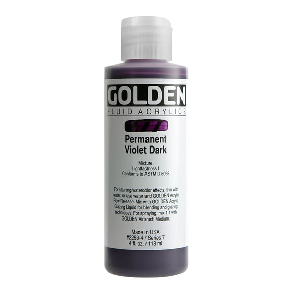 GOLDEN Fluid Acrylics, Permanent Violet Dark, 4 fl. oz. Bottle, Professional Acrylic Paint, Transparent