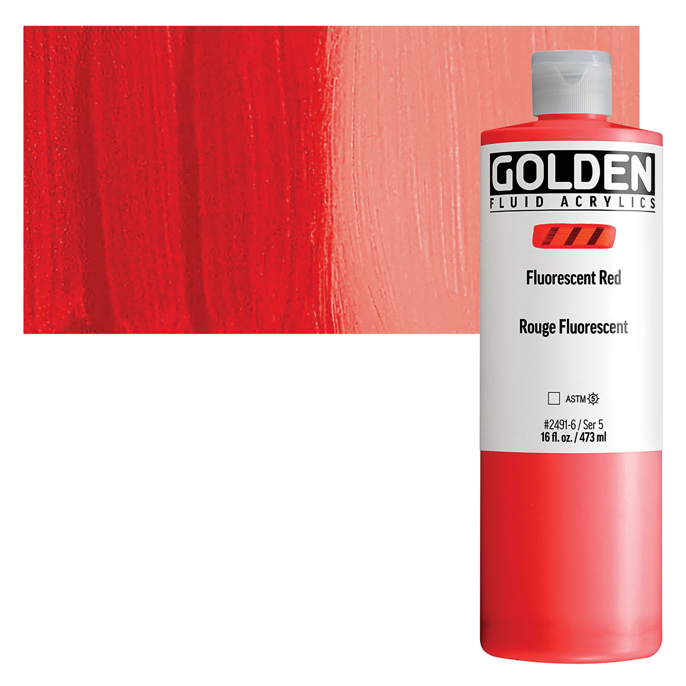 Golden Fluid Acrylic - Fluorescent Red, 16 oz Bottle