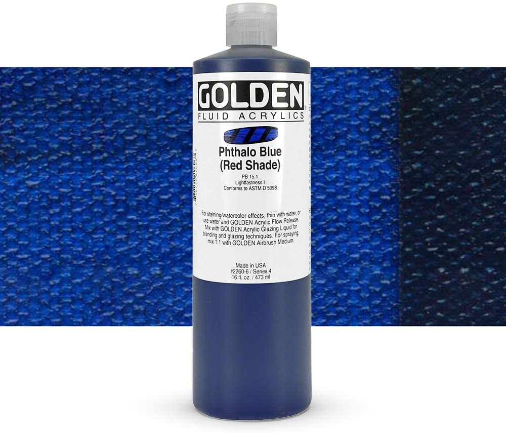 Golden Fluid Acrylic Paint, 16 oz, Phthalo Blue (Red Shade)