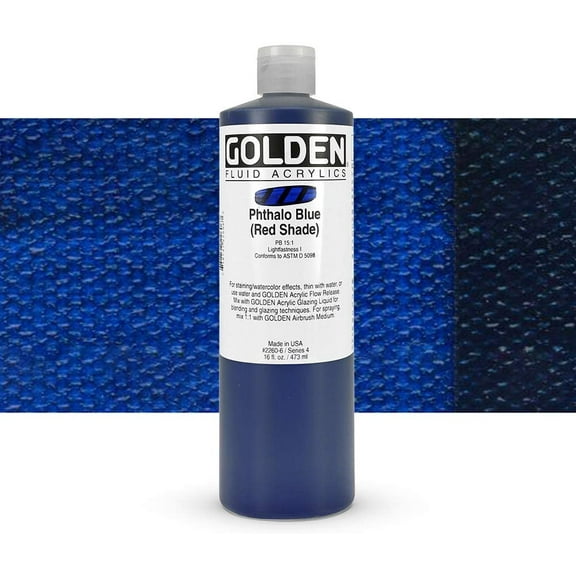 Golden Fluid Acrylic Paint, 16 oz, Phthalo Blue (Red Shade)