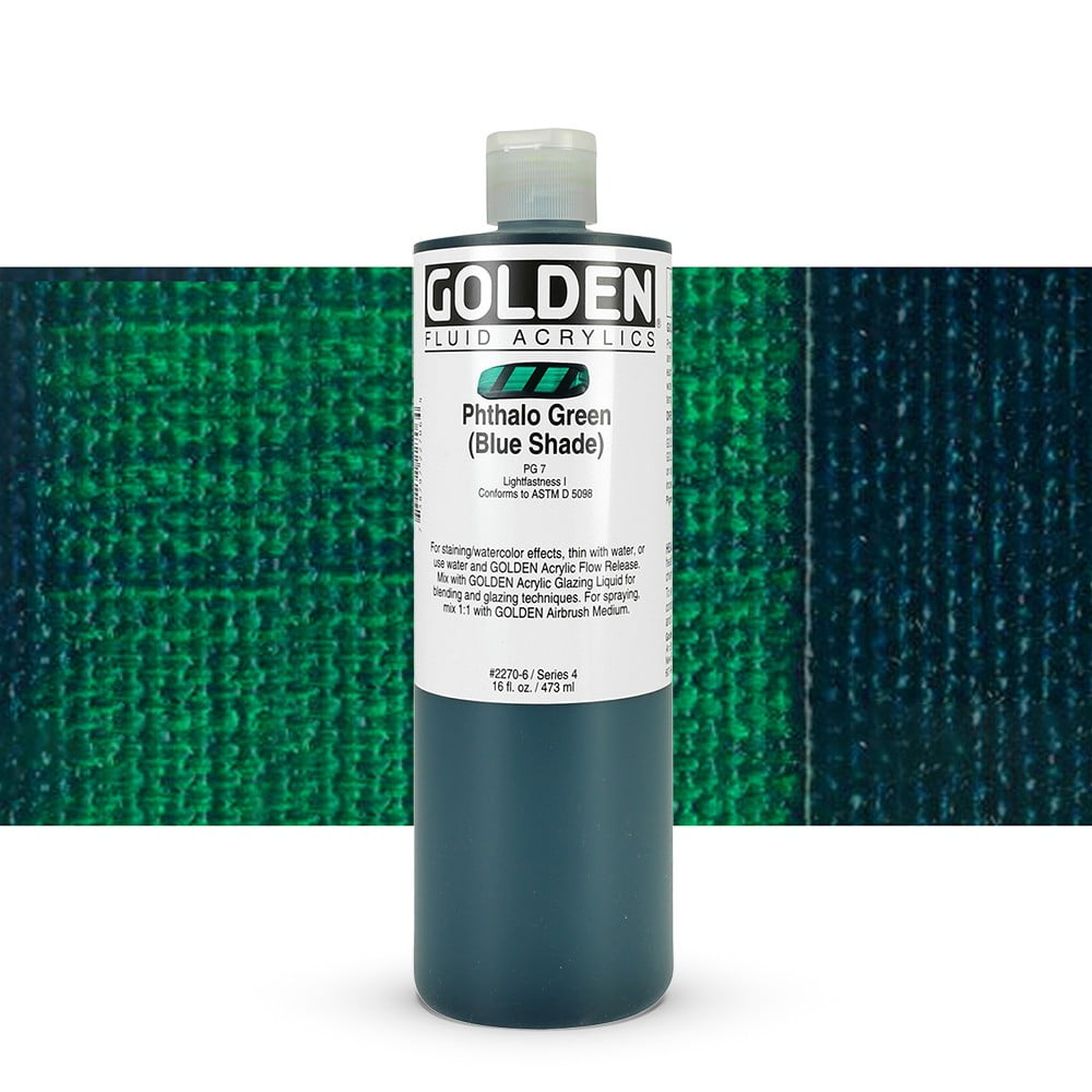 Golden Fluid Acrylic Paint, 16 oz, Phthalo Green (Blue Shade)