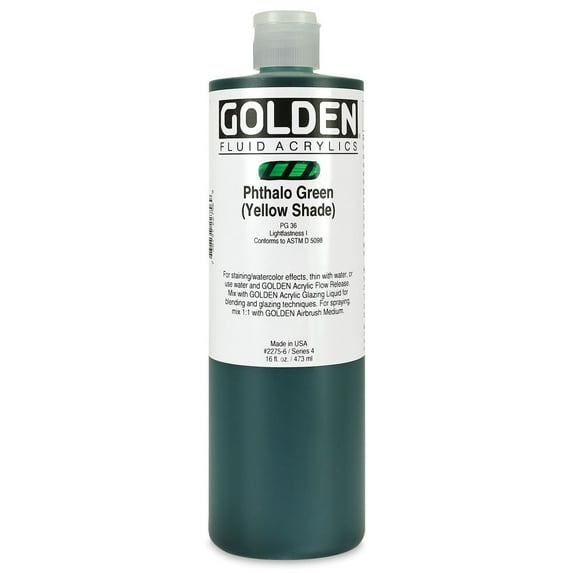 Golden Fluid Acrylic Paint, 16 oz, Phthalo Green (Yellow Shade)