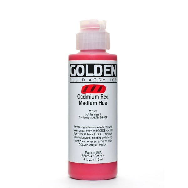 Golden Fluid Acrylic Paint, 4 oz, Cadmium Red Medium Hue