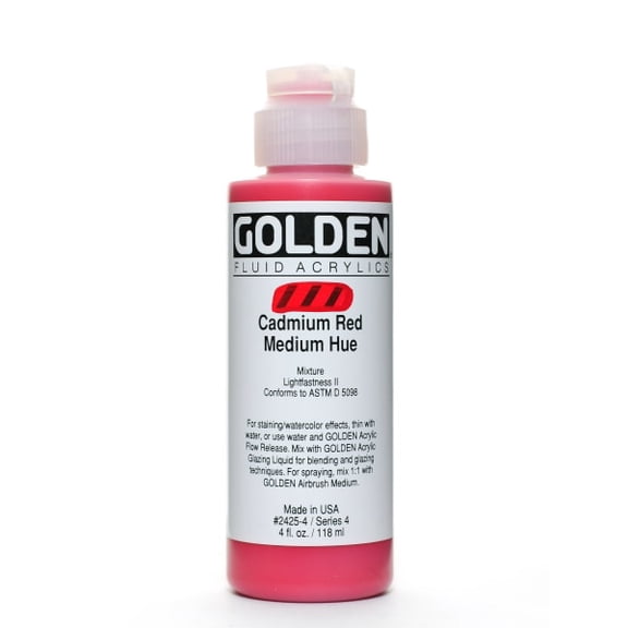 Golden Fluid Acrylic Paint, 4 oz, Cadmium Red Medium Hue