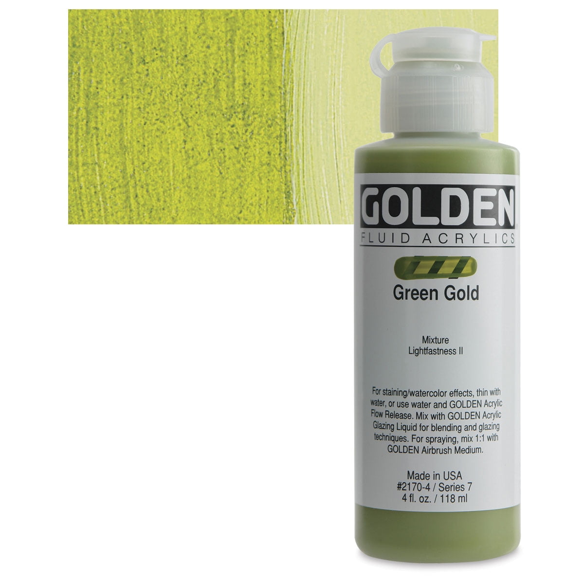 Golden Fluid Acrylic Paint, 4 oz, Green Gold
