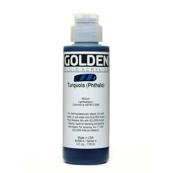 Golden Fluid Acrylic Paint, 4 oz,Turquois (Phthalo)