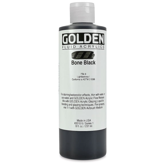 Golden Fluid Acrylic Paint, 8 oz, Bone Black