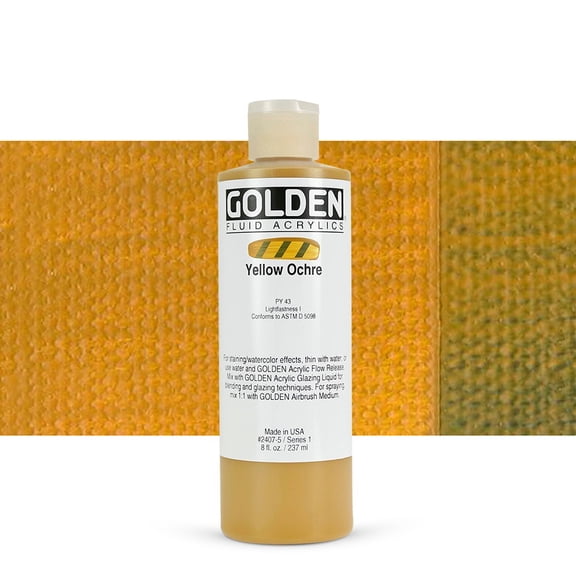 Golden Fluid Acrylics - Yellow Ochre, 8 oz bottle