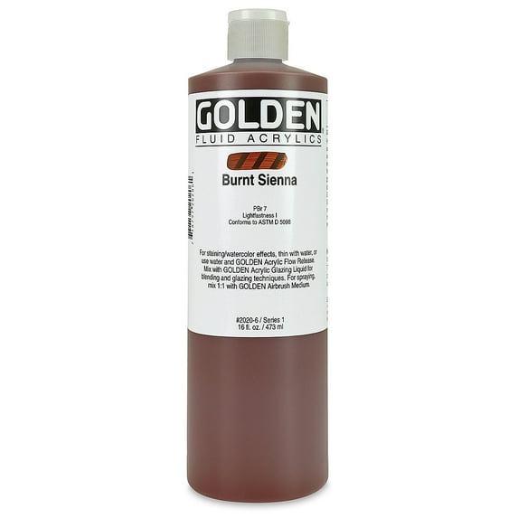 Golden Fluid Acrylics - Burnt Sienna, 16 oz bottle