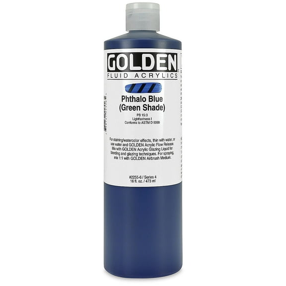 Golden Fluid Acrylic Paint - Pthalo Blue (Green Shade), 16 oz