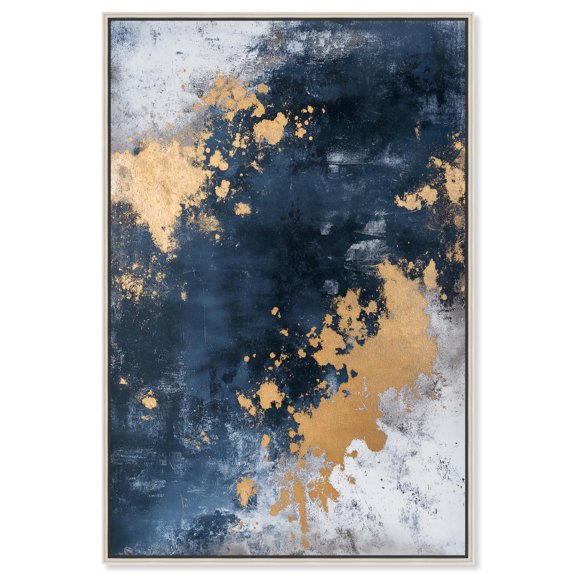 Golden Forest Glow Canvas Blue Abstract Art by Art Remedy, Silver Frame, 36" x 54"