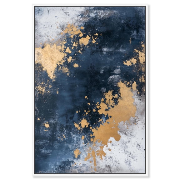 Golden Forest Glow Canvas Blue Abstract Art by Art Remedy, White Frame, 24" x 36"
