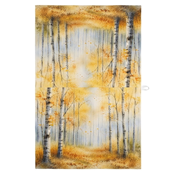 Golden Forest Kitchen Towels Dish Towel Pack of 1 Fall Misty Yellow Tree Amber Leaf Birch Trunks Path Soft Dish Cloth Set Absorbent Dishcloth for Drying Dishes, Hand Towels 18 x 28 Inches