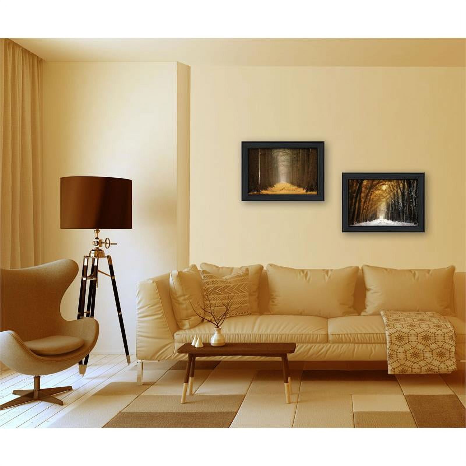 Golden Forest Path Black Framed Canvas Wall Art Set