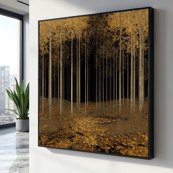 Golden Forest Pathway Canvas Gustav Klimt Inspired Wall Decor Autumn Trees Canvas Modern Nature Decor Elegant Seasonal Canvas Print