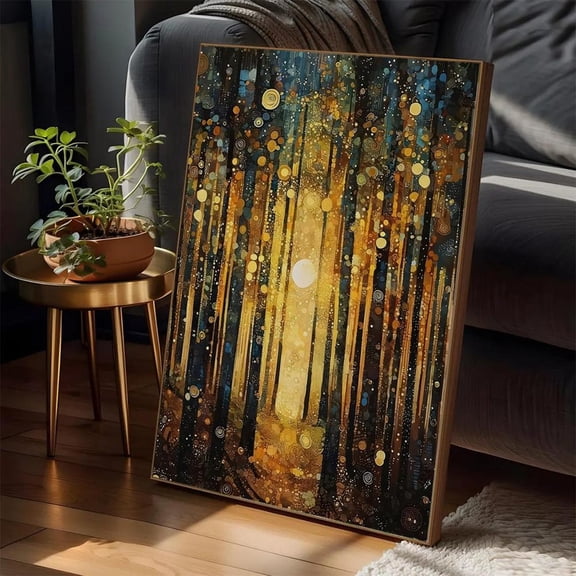 Golden Forest Poster Abstract Nature-Inspired Wall Art Home Decor, 12x18 UNFRAMED