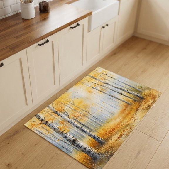 Golden Forest Small Area Rugs 2x3 Fall Misty Yellow Tree Amber Leaf Birch Trunks Path Entryway Rugs Washable Door Mat, Low-Profile Area Rugs Non Slip Floor Carpet for Living Room Bedroom Home Office