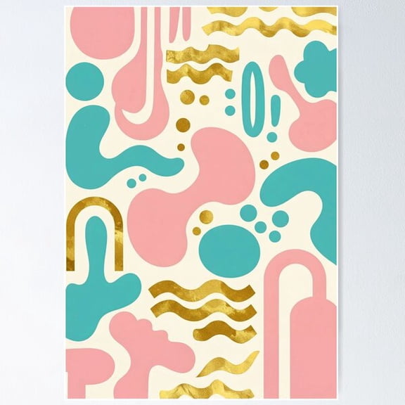 Golden Forms In Play Poster Wall Art, Modern Wall Decor For Living Room Bedroom, 8x12 UNFRAMED