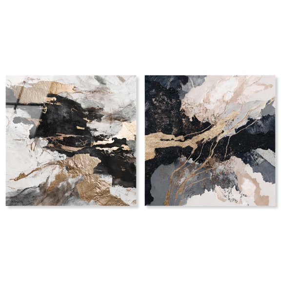 Golden Fracture Luxe Pair Acrylic Print Gold Wall Art Set by Art Remedy, Ready to Hang, 20 x 20