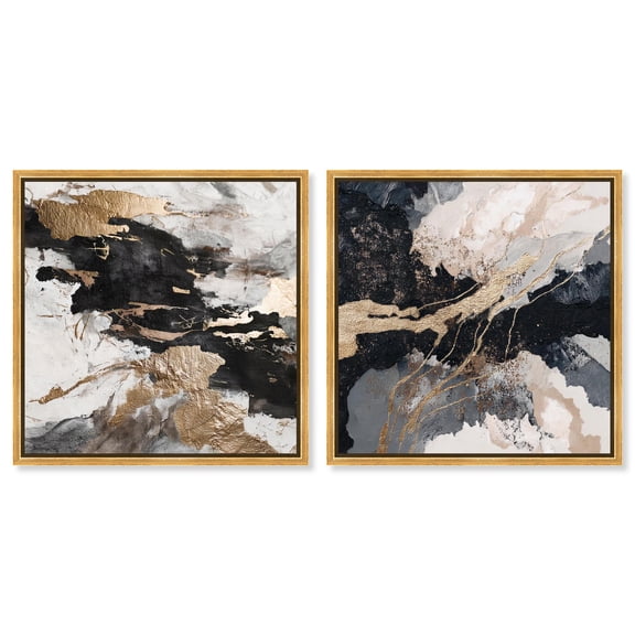 Golden Fracture Luxe Pair Canvas Print Gold Wall Art Set by Art Remedy, Gold Frame, 20 x 20