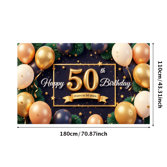 Golden Frame Happy Birthday Banner Decorative Design Cheers to 50 Years for Celebration Event Party Anniversary