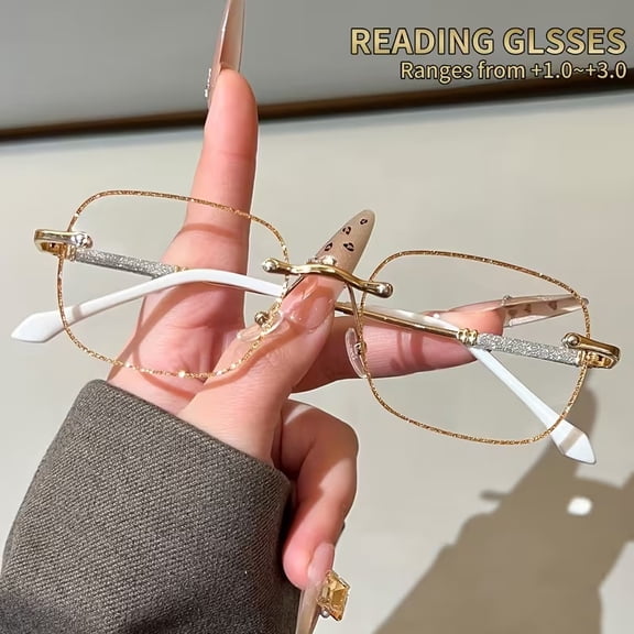 Golden Frameless Rhinestone Glitter Starry Sky Reading Glasses for Women Presbyopia Lightweight Comfortable Readers