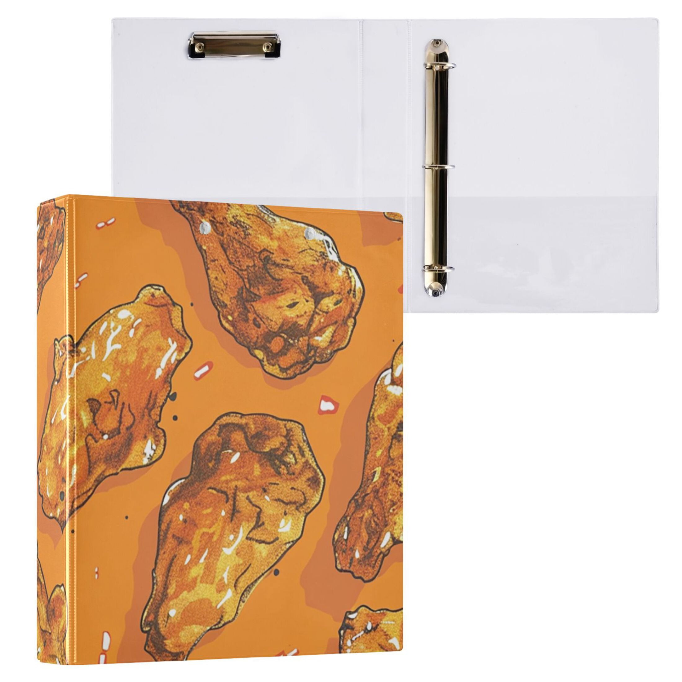 Golden Fried Chicken 3 Ring Binders 1.5 inch Hardcover File Folders with Interior Pockets A4 Size Organizer for School Office Hospital