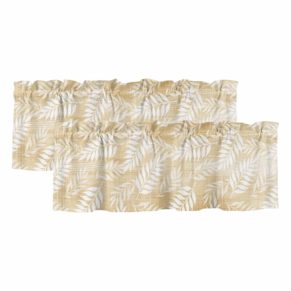 Golden Fronds 2 Panels Kitchen Valance, Gold Amber Leaf Plant Canvas Weave Texture Curtains Valances for Small Windows Rod Pocket Window Treatments for Living Room Bedroom 42" W x 12" L