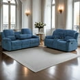 thumbnail image 1 of Golden Furniture 2 Pieces Recliner Sofa Set, Fabric Recliner Sofa and Loveseat Sets for Living Room Furniture Sets, Blue Reclining Sofa Set for Living Room/Office/Theater Seating, 1 of 5