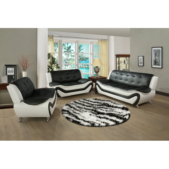 Golden Furniture 3 PCS Faux Leather Aldo Modern Sofa Set, Living Room Set with Sofa, Loveseat and Chair