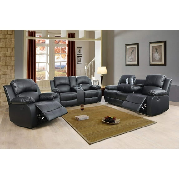 Golden Furniture 3 PCS Living Room Set, Faux Leather Recliner Sofa Set, Recliner Sofa Couch, Loveseat and Chair