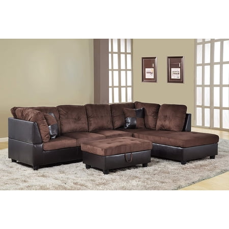 Golden Furniture 3 PCS Sectional Sofa Set, L-Shaped Sectional Couch 103" W for Living Room, with Storage Ottoman and Matching Pillows