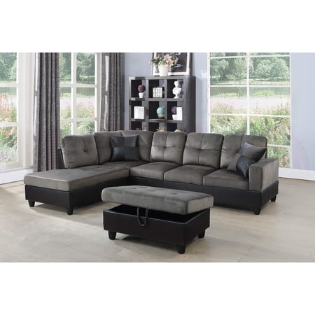 Golden Furniture 3 PCS Sectional Sofa Set, L-Shaped Sectional Couch 103" W for Living Room, with Storage Ottoman and Matching Pillows