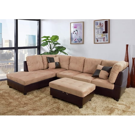 Golden Furniture 3 PCS Sectional Sofa Set, L-Shaped Sectional Couch 103" W for Living Room, with Storage Ottoman and Matching Pillows
