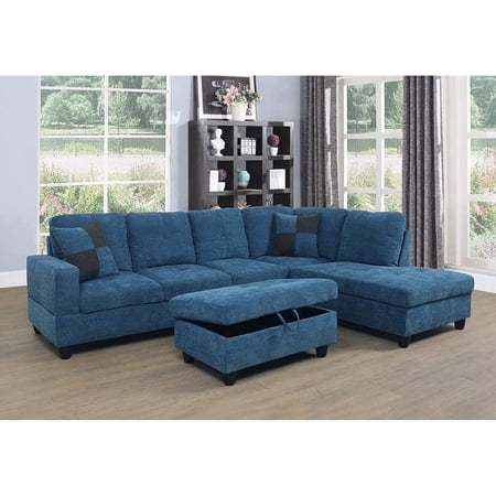 Golden Furniture 3 PCS Sectional Sofa Set, L-Shaped Sectional Couch 103" W for Living Room, with Storage Ottoman and Matching Pillows