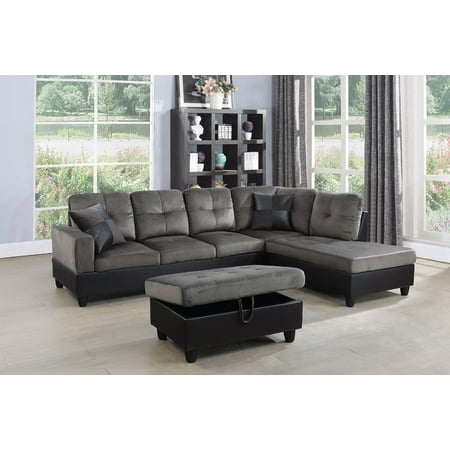 Golden Furniture 3 PCS Sectional Sofa Set, L-Shaped Sectional Couch 103" W for Living Room, with Storage Ottoman and Matching Pillows