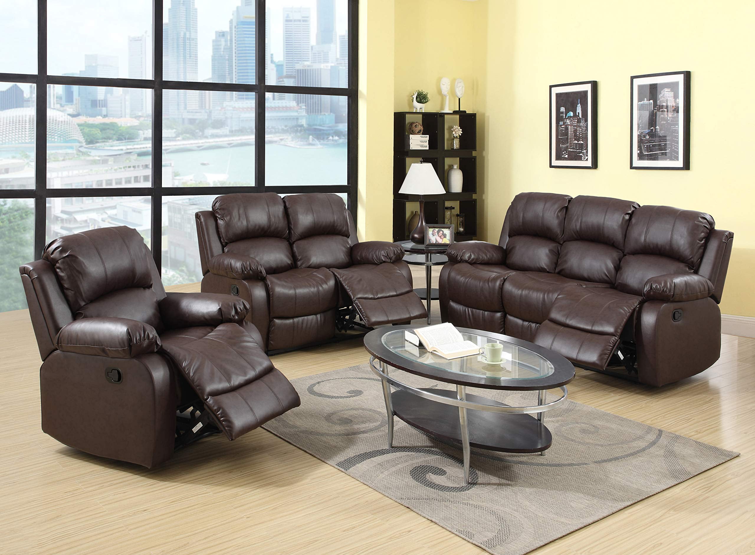 Golden Furniture 3 Piece Classic Faux Leather Reclining Living Room Set Brown