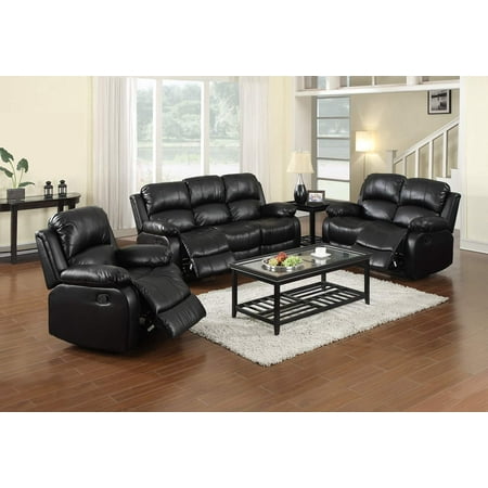 Golden Furniture 3 Piece Contemporary Faux Leather Reclining Living Room Set Black