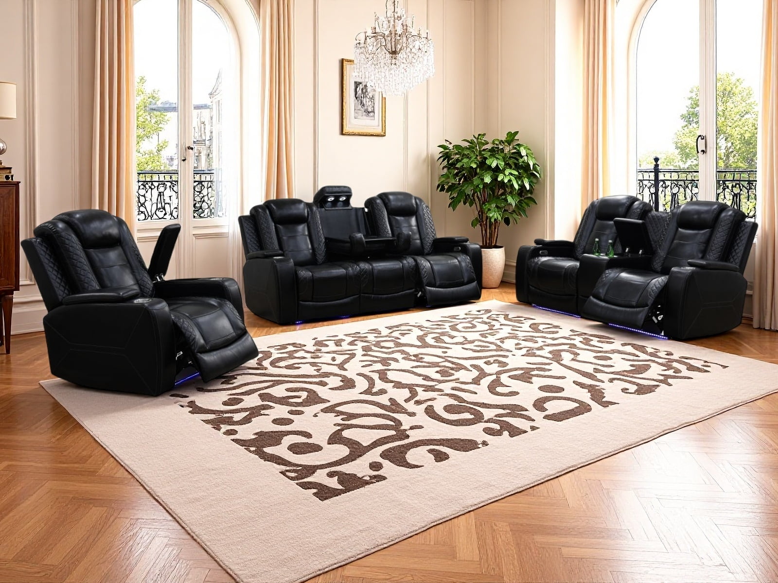Golden Furniture Black Breathing Leather 3-Piece Living Room Power ...
