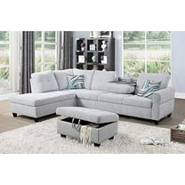 Golden Furniture L-Shaped Linen Fabric Sectional Sofa Set with Storage Ottoman & Pillows, Beige/Gray