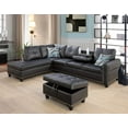 thumbnail image 1 of Golden Furniture L-Shaped Sectional Sofa Set, Faux Leather with Ottoman and Pillows, Gold/Black, 1 of 8