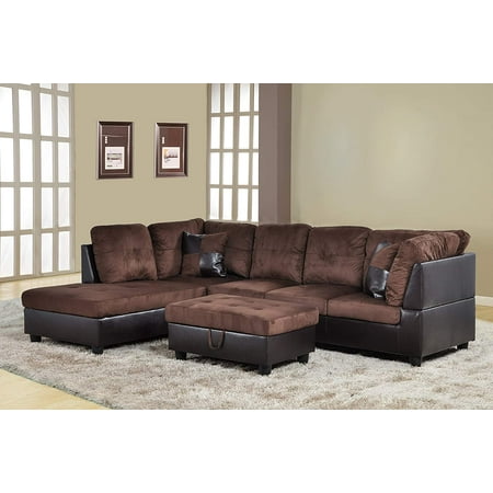 Golden Furniture L-Shaped Sectional Sofa Set with Storage Ottoman and Matching Pillows Faux Leather