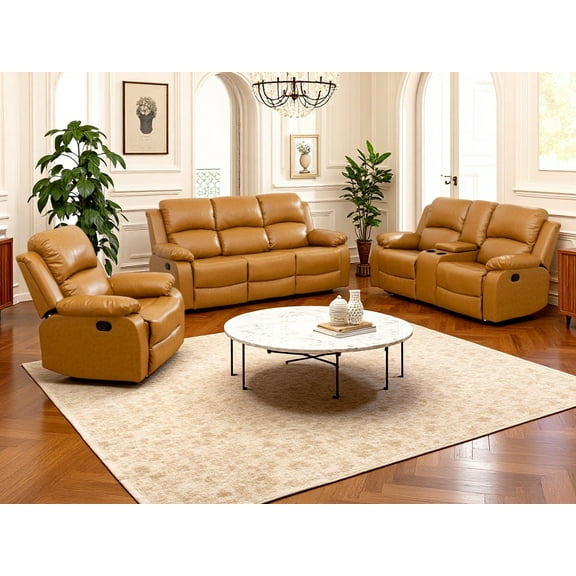 Golden Furniture Recliner Sofa Set, Vegan Leather Reclining Sofa Set for Living Room Furniture Sets, Ginger Recliner Couch Set for Living Room/Office/Theater Seating