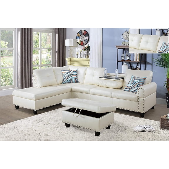 Golden Furniture Sectional Sofa Set, Faux Leather Sofa, Chaise Sectional Set with Ottoman