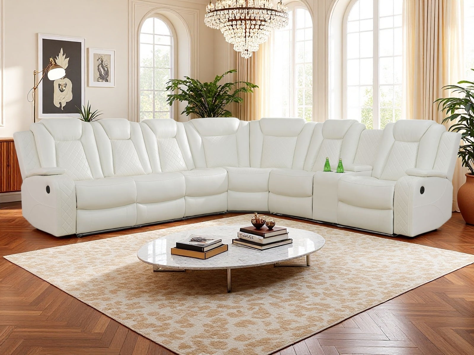 Golden Furniture White 3PCS Power Recliner Sofa Set, Corner Living Room Sofa Set, Corner Recliner Sofa Set