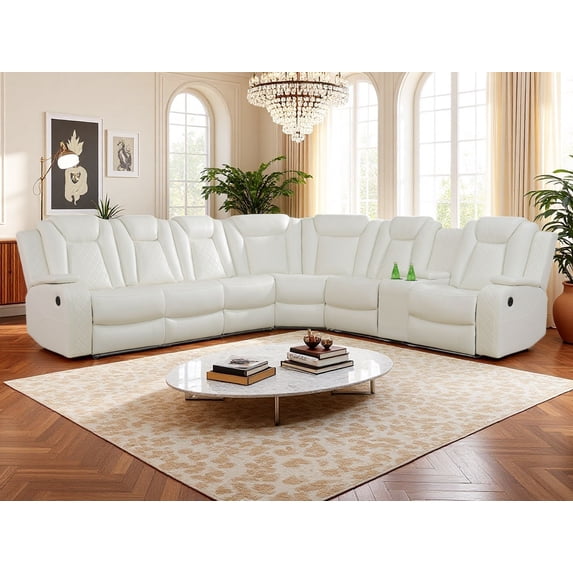 Golden Furniture White 3PCS Power Recliner Sofa Set, Corner Living Room Sofa Set, Corner Recliner Sofa Set