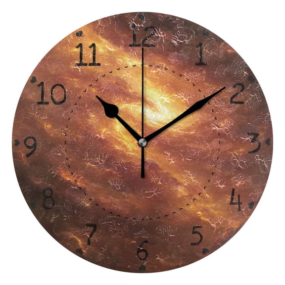 Golden Galaxy Art Round Wall Clock Silent Battery Operated Home Decor for Living Room Bedroom