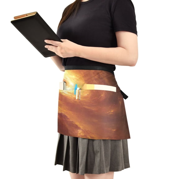 Golden Galaxy Art Server Apron with 3 Pockets Waist Apron for Waiter Waitress