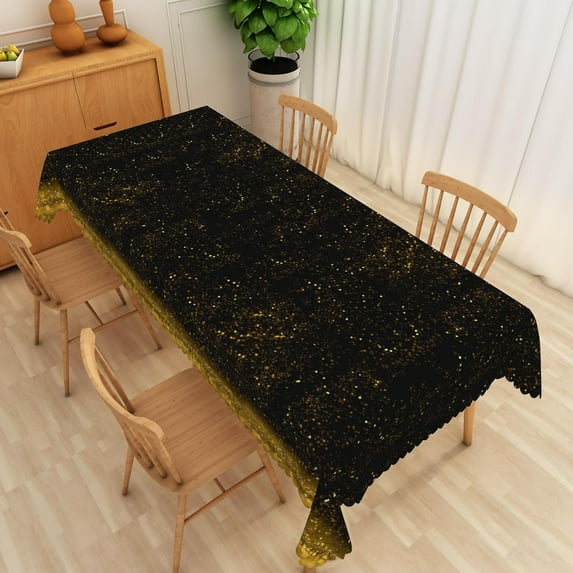 Golden Galaxy Rectangle Tablecloth 60x84 Inch Space Starry Night Sky Gold Star Black Fabric Table Cloth Polyester Anti-Wrinkle Washable Table Cover for Birthday Theme Party Dining Room Decor