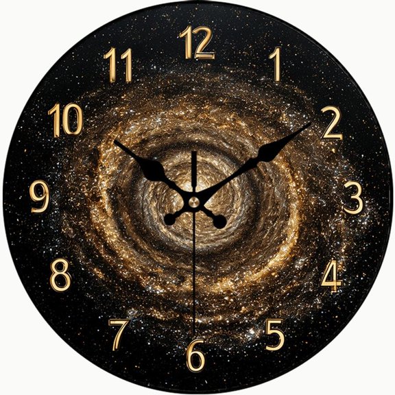 Golden Galaxy Spiral Wall Clock, Cosmic Starry Nebula Round Silent Non-Ticking Clock, Space Universe Art Decorative Wall Clock for Bedroom Office Home Decor